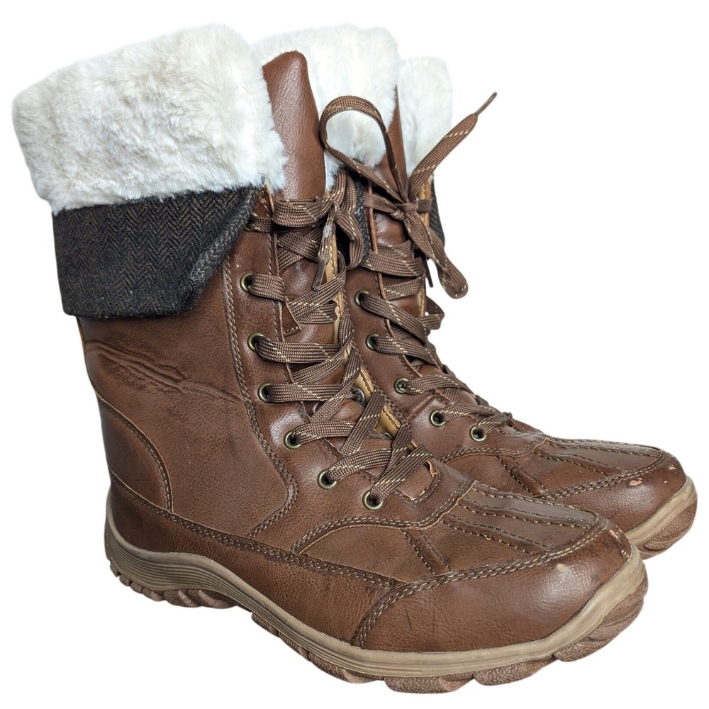 Mountain Ridge Women's 10‎ Brown Lace Up Pull On Winter Boots